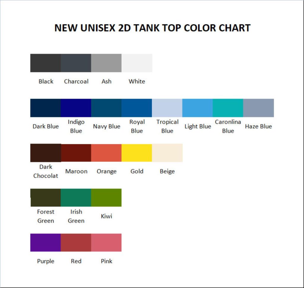 tank top color chart - Joji Merchandise